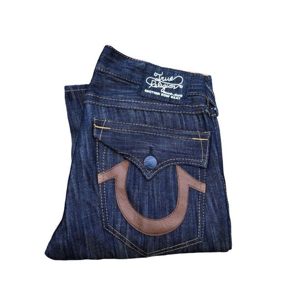 True Religion Jeans Size 33 Leather Horseshoe Blue - Picture 6 of 8